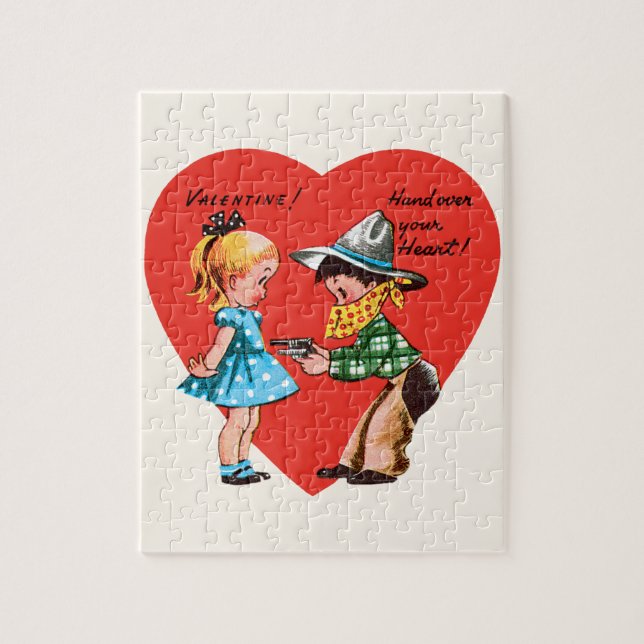 Vintager Niedlicher Valentinstag, Mädchen mit Cowb (Vertikal)