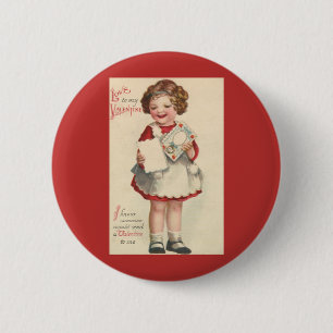 Vintager Niedlicher Valentinstag, Mädchen mit Lieb Button