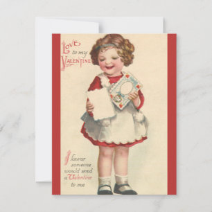 Vintager Niedlicher Valentinstag, Mädchen mit Lieb Feiertagskarte