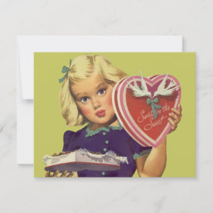 Vintager Niedlicher Valentinstag, Mädchen mit Scho Feiertagskarte