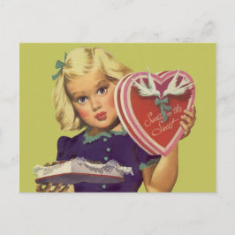 Vintager Niedlicher Valentinstag, Mädchen mit Scho Feiertagspostkarte