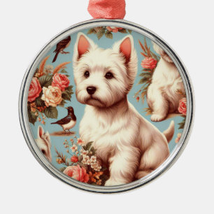 Vintager Niedlicher West Highland White Terrier Ornament Aus Metall