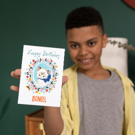 Vintager Niedlicher Whimsical Kitten Happy Birthda Feiertagskarte