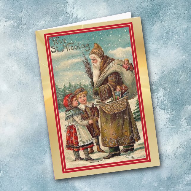 Vintager Nikolaus mit Kindern Weihnachten Karte (Von Creator hochgeladen)