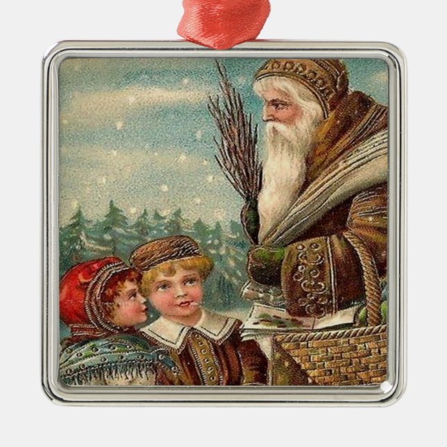 Vintager Nikolaus und Kinderspielplatz Ornament Aus Metall (Vorne)