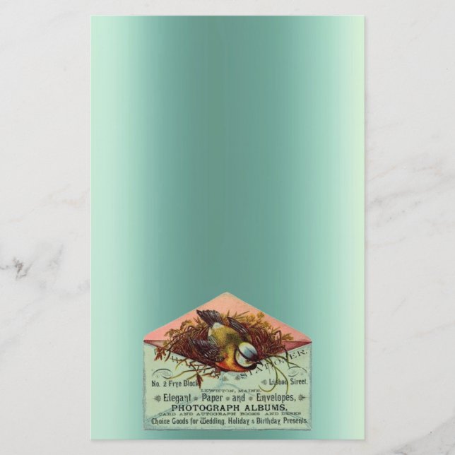 Vintager Nistvogel, aquamariner Pfirsichbraun Briefpapier (Vorderseite)