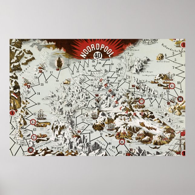 Vintager Nordpol Alte Antike Karte Welt Poster (Vorne)