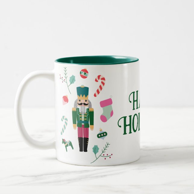 Vintager Nutcracker Weihnachtsfeiertag Zweifarbige Tasse (Links)