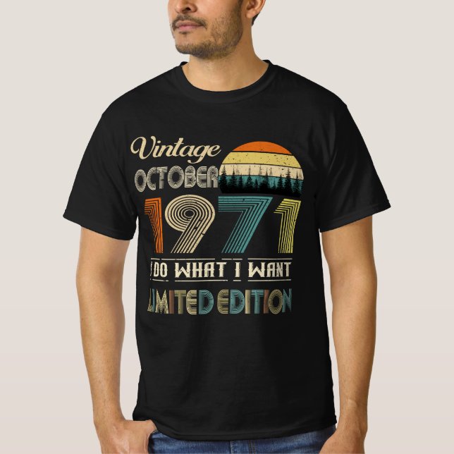Vintager Oktober 1971 T - Shirt Retro Style Geburt (Vorderseite)
