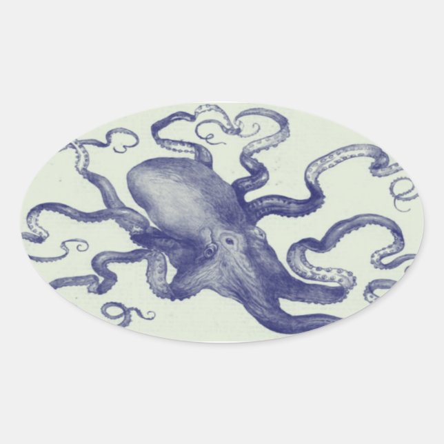 Vintager Oktopus Ovaler Aufkleber (Vorderseite)