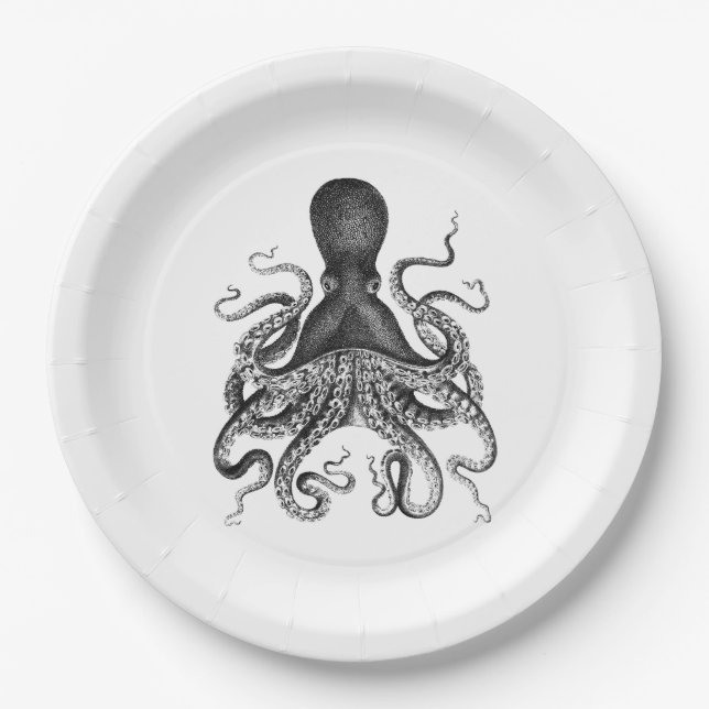 Vintager Oktopus Pappteller (Vorderseite)