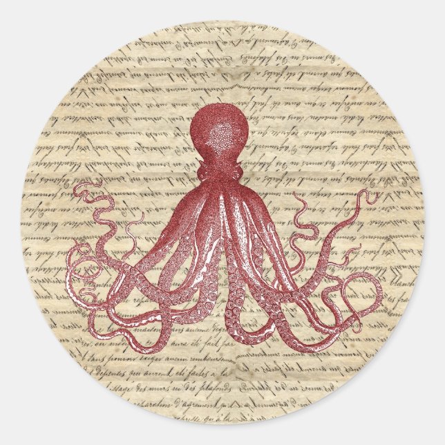 Vintager Oktopus Runder Aufkleber (Vorderseite)