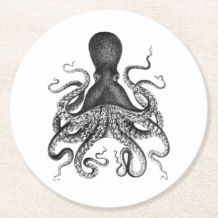 Vintager Oktopus Runder Pappuntersetzer