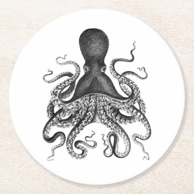 Vintager Oktopus Runder Pappuntersetzer (Vorderseite)