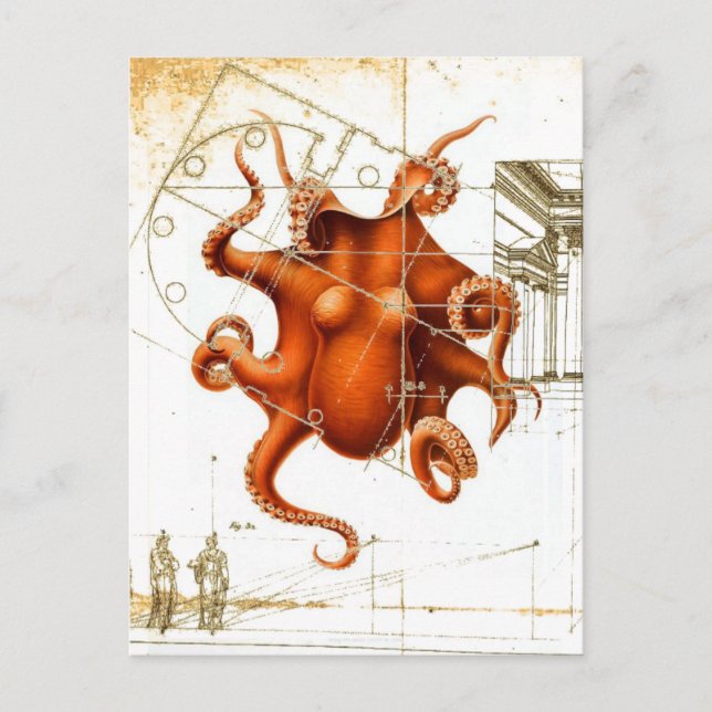 Vintager Oktopus Tintenfisch Steampunk Oktopus Postkarte (Vorderseite)