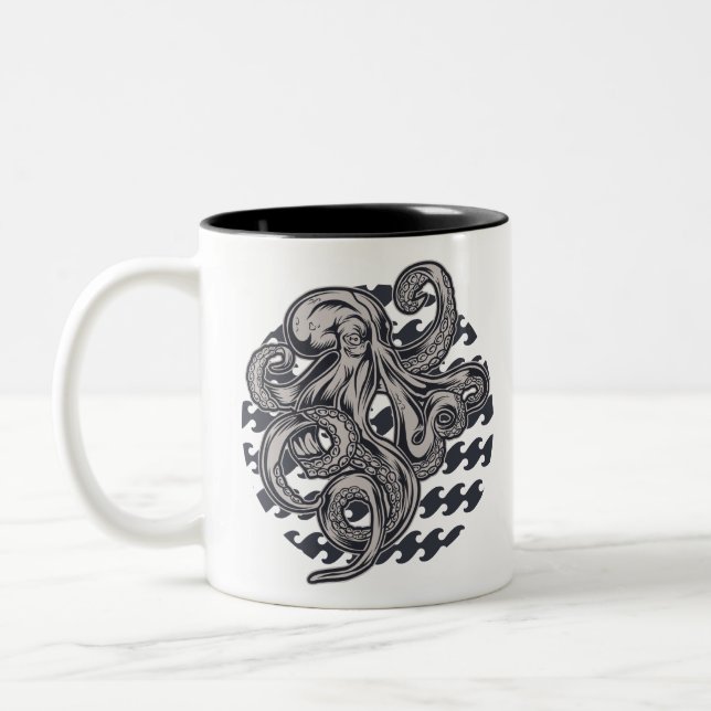 Vintager Oktopus Zweifarbige Tasse (Links)