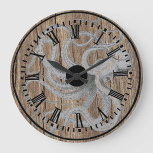 Vintager Oktopusholz rustikaler Steampunk Große Wanduhr