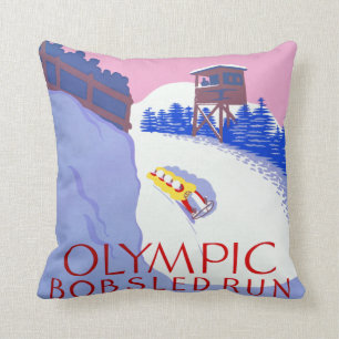 Vintager olympischer Bobsled-Lauf Lake Placid Kissen