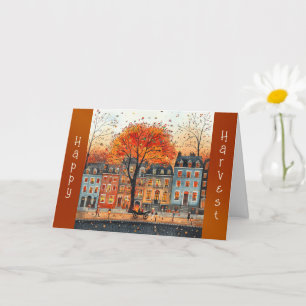 Vintager Orange Tree Street Houses Erntedank Karte