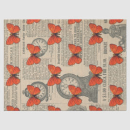 Vintager Orangenschmetterling und Zeitungsdekoupag Seidenpapier