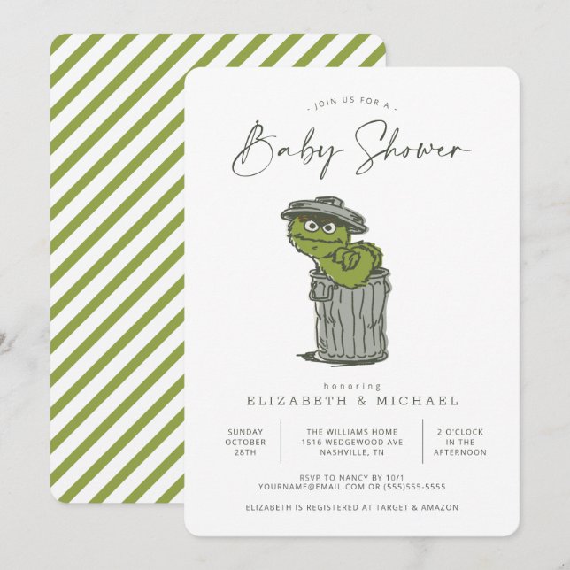 Vintager Oscar die Grouch Baby Dusche Einladung (Vorne/Hinten)