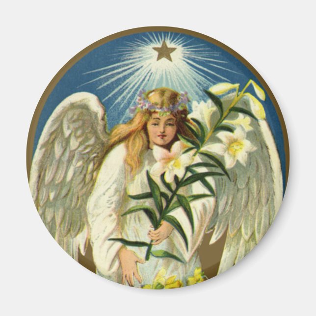 Vintager Ostergel, Lamm, Lily-Blume, Goldener Star Magnet (Vorne)