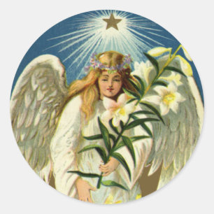 Vintager Ostergel, Lamm, Lily-Blume, Goldener Star Runder Aufkleber