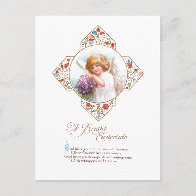 Vintager Ostergel mit Blume Feiertagspostkarte (Vorderseite)