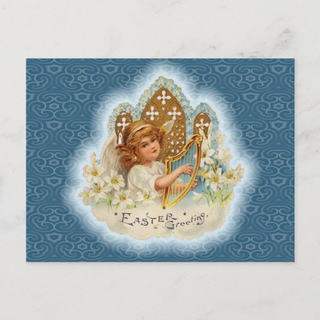 Vintager Ostergruß Angel Feiertagspostkarte (Vorderseite)