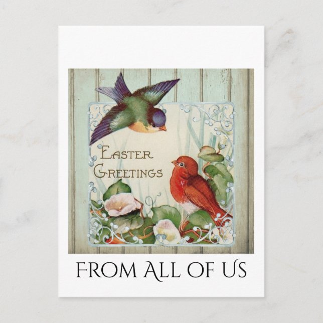 Vintager Ostergruss Vögel Nest Rustikaler Zaun Postkarte (Vorderseite)