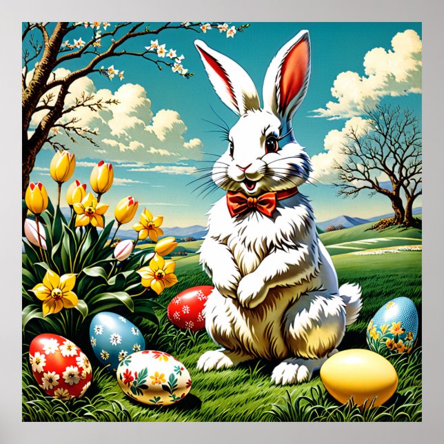 Vintager Osterhase druckbar. Osterhase. Poster (Vorne)