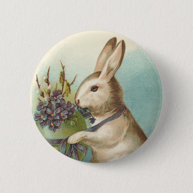 Vintager Osterhase mit grünem Ei Button (Vorderseite)