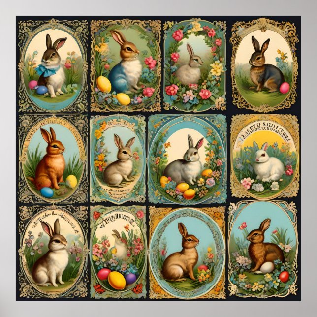 Vintager Osterhase, Retro Osterbrunnen, Ostern Poster (Vorne)