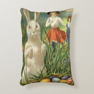 Vintager Osterhase und glückliche Kinder Dekokissen