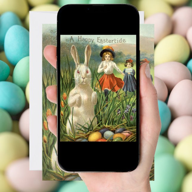 Vintager Osterhase und glückliche Kinder Feiertagskarte (Von Creator hochgeladen)