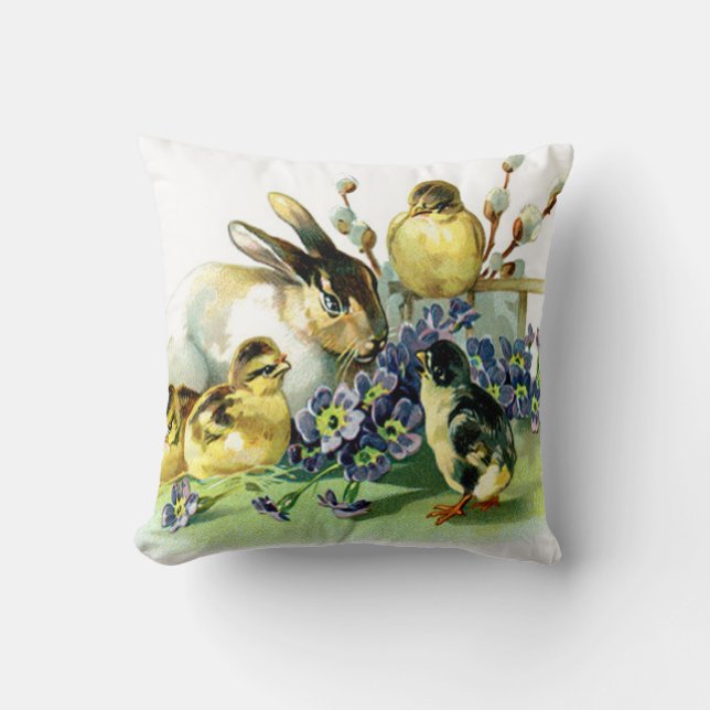 Vintager Osterhase und Küken Kissen (Vorderseite)