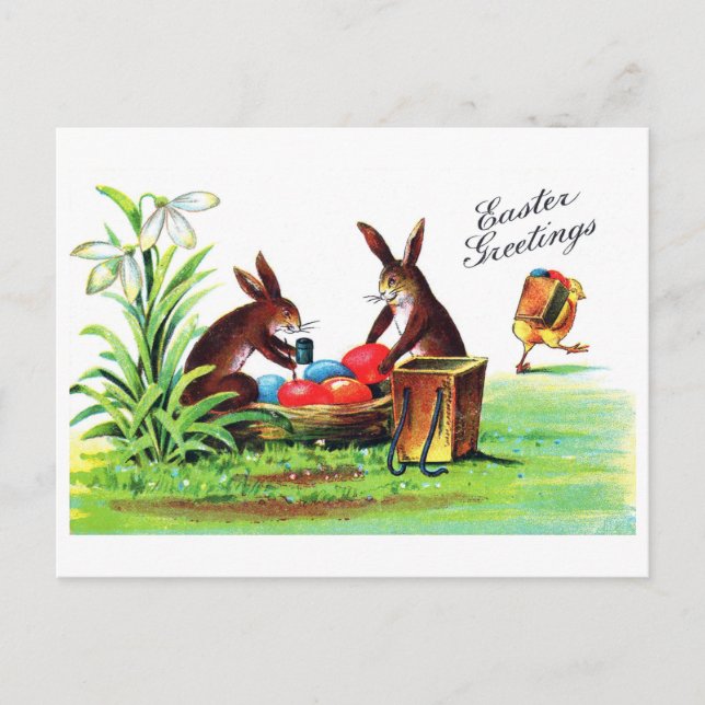 Vintager Osterhase und Küken Postkarte (Vorderseite)