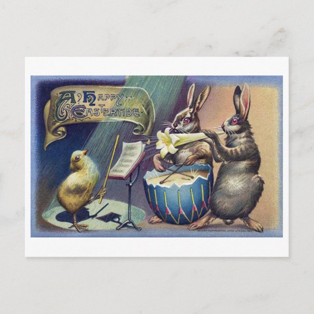 Vintager Osterhase und Küken Postkarte (Vorderseite)