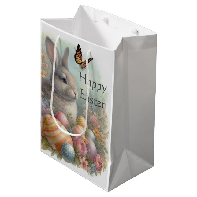 Vintager Osterhasen Mittlere Geschenktüte (Vorderseite Schrägansicht)
