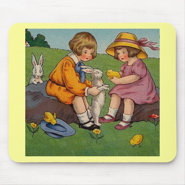 Vintager Osterjunge und Mädchen Mousepad (Vorne)