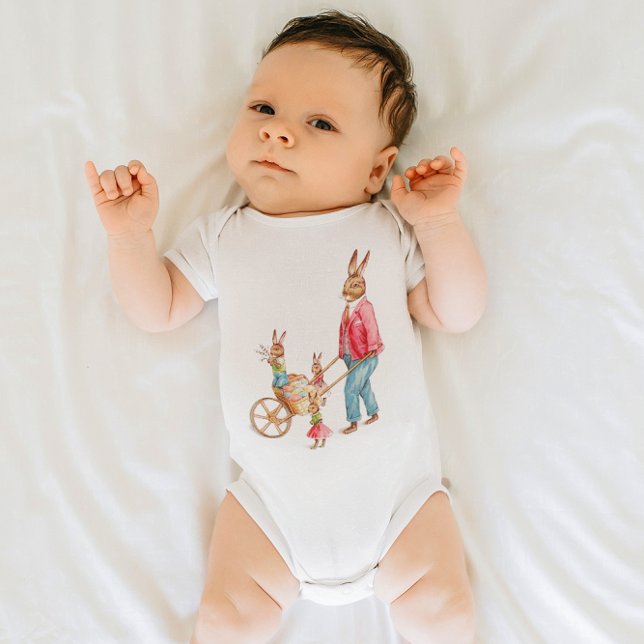 Vintager Osterkaninchen Baby Strampler (Vintage Easter Rabbit Family Decorative Egg Cart Baby Bodysuit)