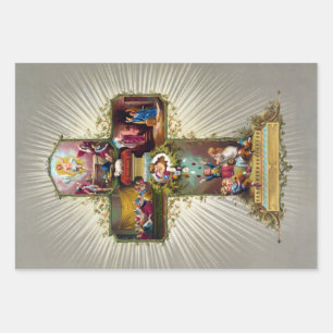 Vintager Osterkreuzzug Religiöse Feiertage Gold Geschenkpapier Set