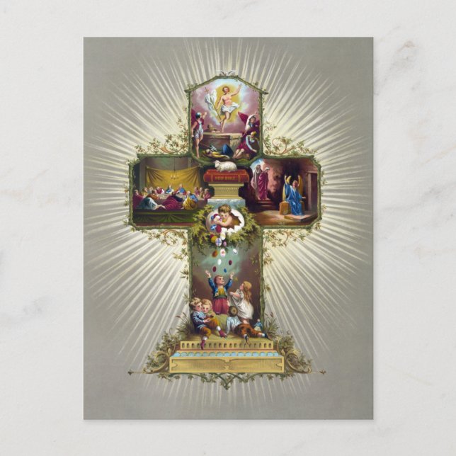Vintager Osterkreuzzug Religiöse Feiertage Gold Postkarte (Vorderseite)
