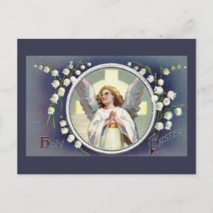 Vintager Ostern-Engel und Lilie des Tales Feiertagspostkarte