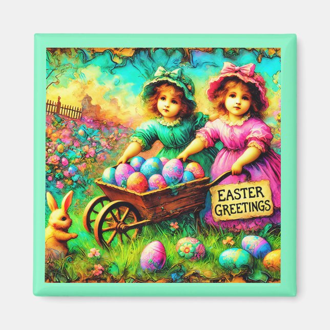 VINTAGER OSTGIRLS ~ Ostereier ~ Magnet (Vorne)