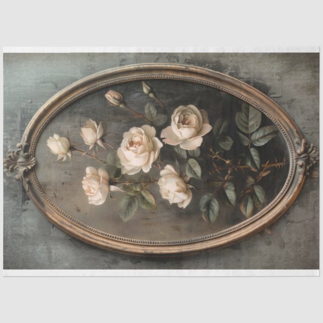 Vintager Oval-Rahmen, romantische französische Blu Seidenpapier (Vorderseite)