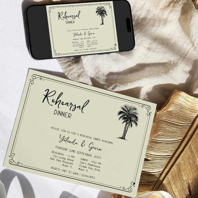 Vintager Palmenbaum Hochzeit Probe Dinner Einladung (Classic Wedding Rehearsal Dinner Invitation - from my Vintage Palm Wedding Collection)