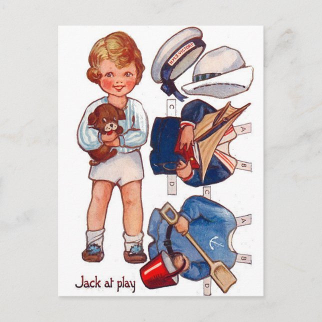 Vintager Paperdoll Kleiner Junge Jack Postkarte (Vorderseite)