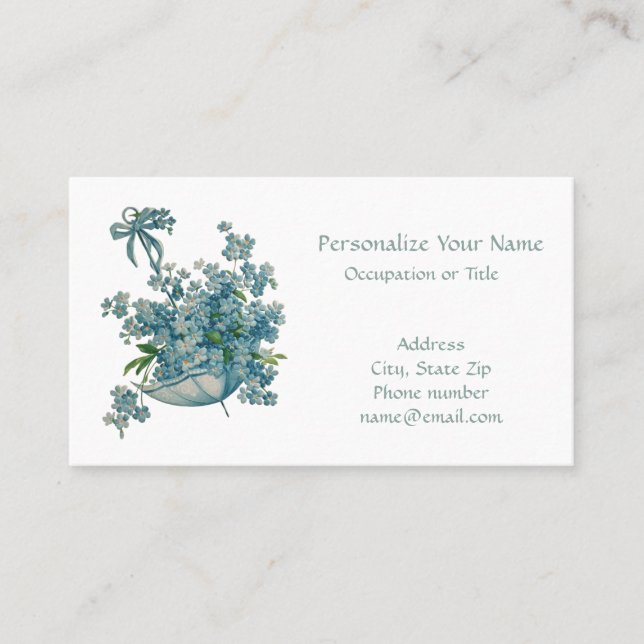 Vintager Parasol Blauer Bouquet Visitenkarte (Vorderseite)