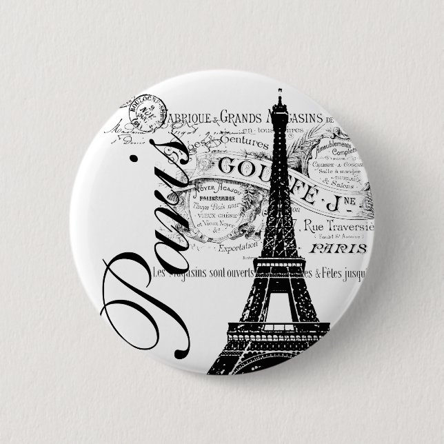 Vintager Paris- u. Eiffel-Turm-Aufkleber Button (Vorderseite)